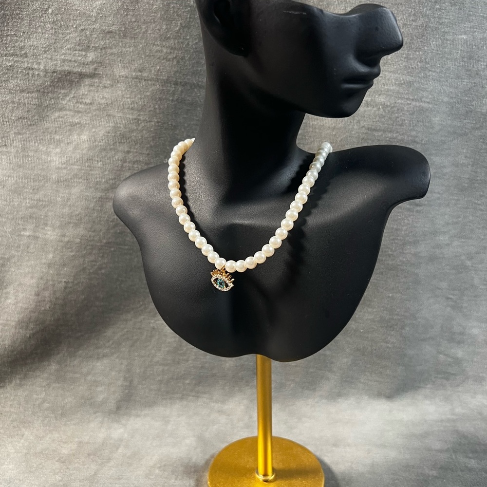 Mal de Ojo Faux Pearl Necklace with Gold Clasp